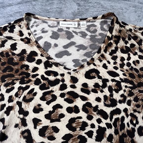 Susan Graver Top Large Liquid Blouse Animal Print Leopard Cheetah Stretch Loose - Picture 2 of 6